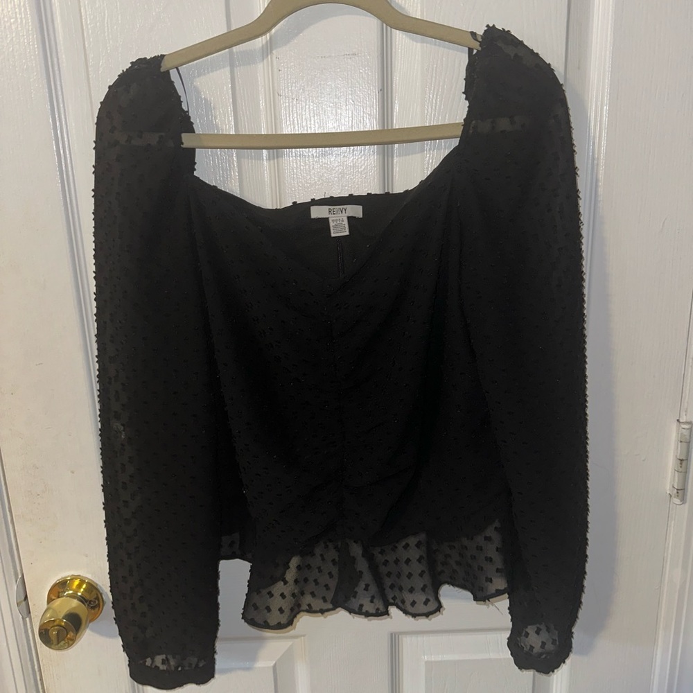 Black mesh long sleeve with polka dots - size L